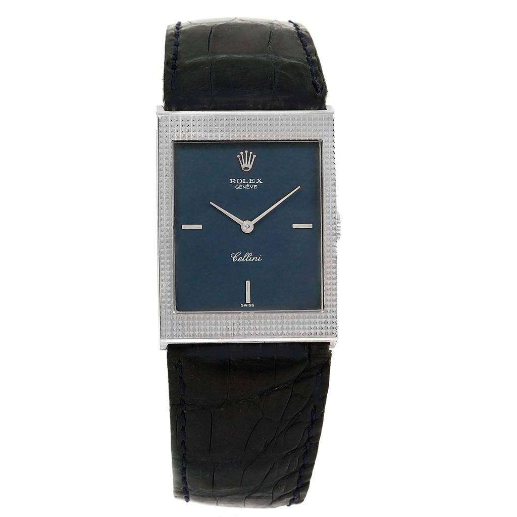 Rolex Cellini Montre homme vintage en or blanc 18 carats avec cadran bleu 4127 en vente 6