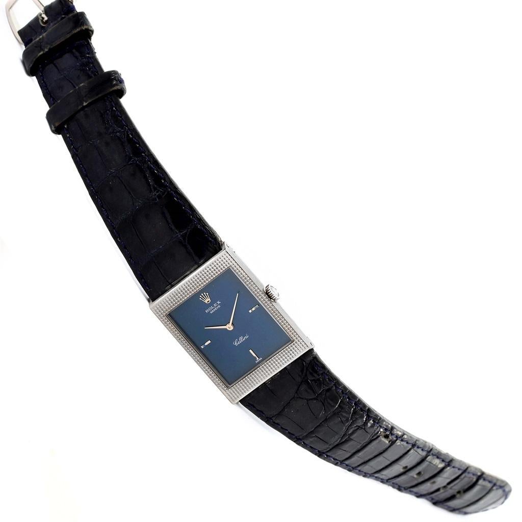 Rolex Cellini Montre homme vintage en or blanc 18 carats avec cadran bleu 4127 Pour hommes en vente