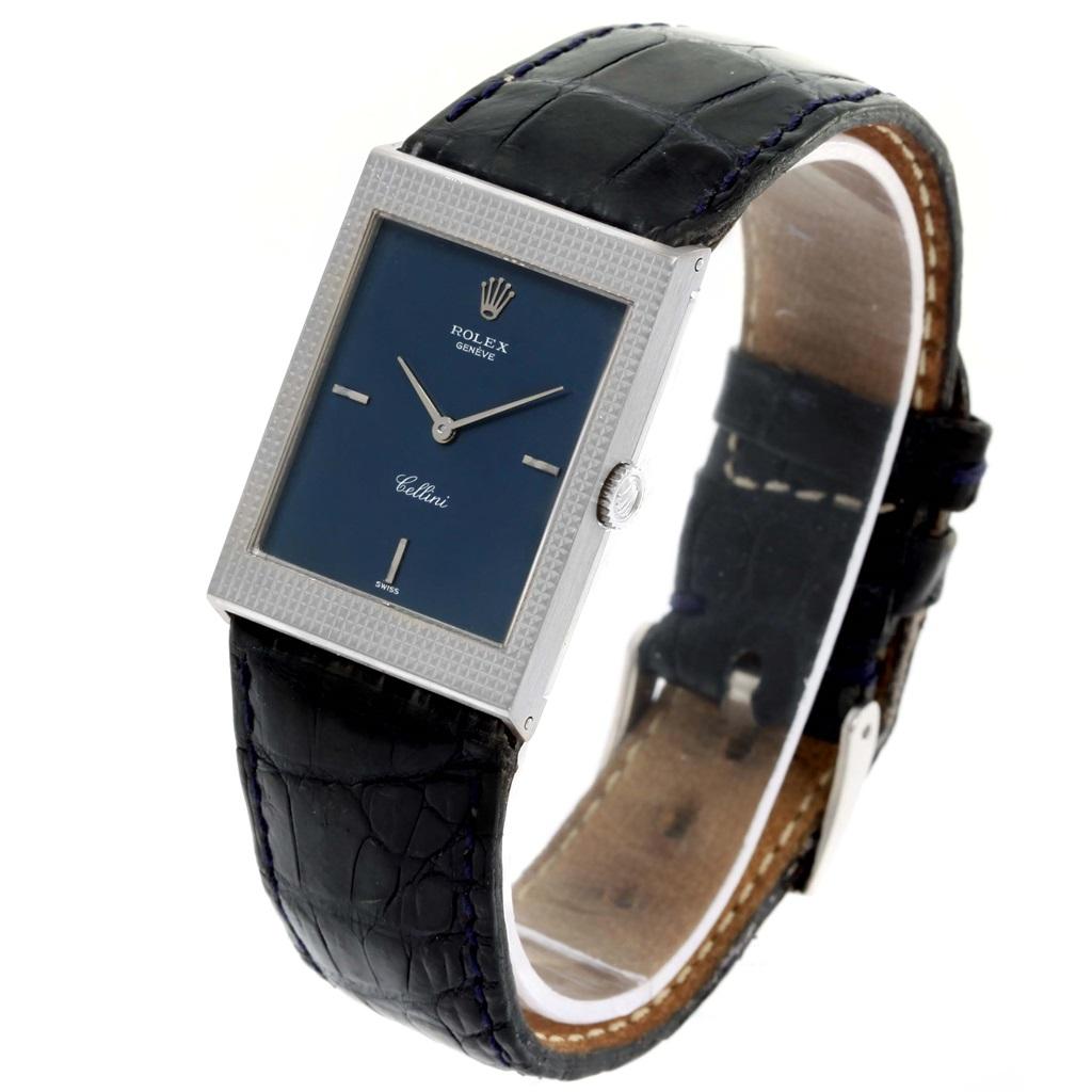Rolex Cellini Montre homme vintage en or blanc 18 carats avec cadran bleu 4127 en vente 1