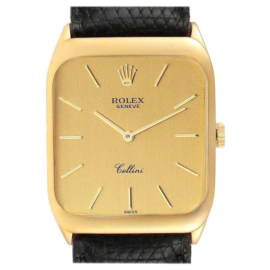 Rolex Cellini 18 Karat Yellow Gold Black Strap Men's Vintage Watch 4135