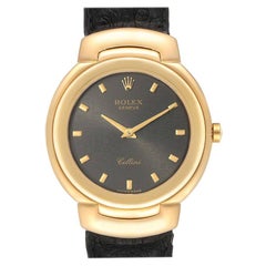 Rolex Cellini 18 Karat Yellow Gold Grey Dial Black Strap Men's Watch 6622