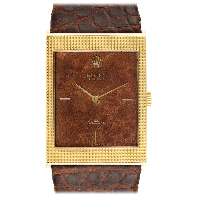 Rolex Cellini 18 Karat Yellow Gold Wooden Dial Vintage Men's Watch 4127 For  Sale at 1stDibs