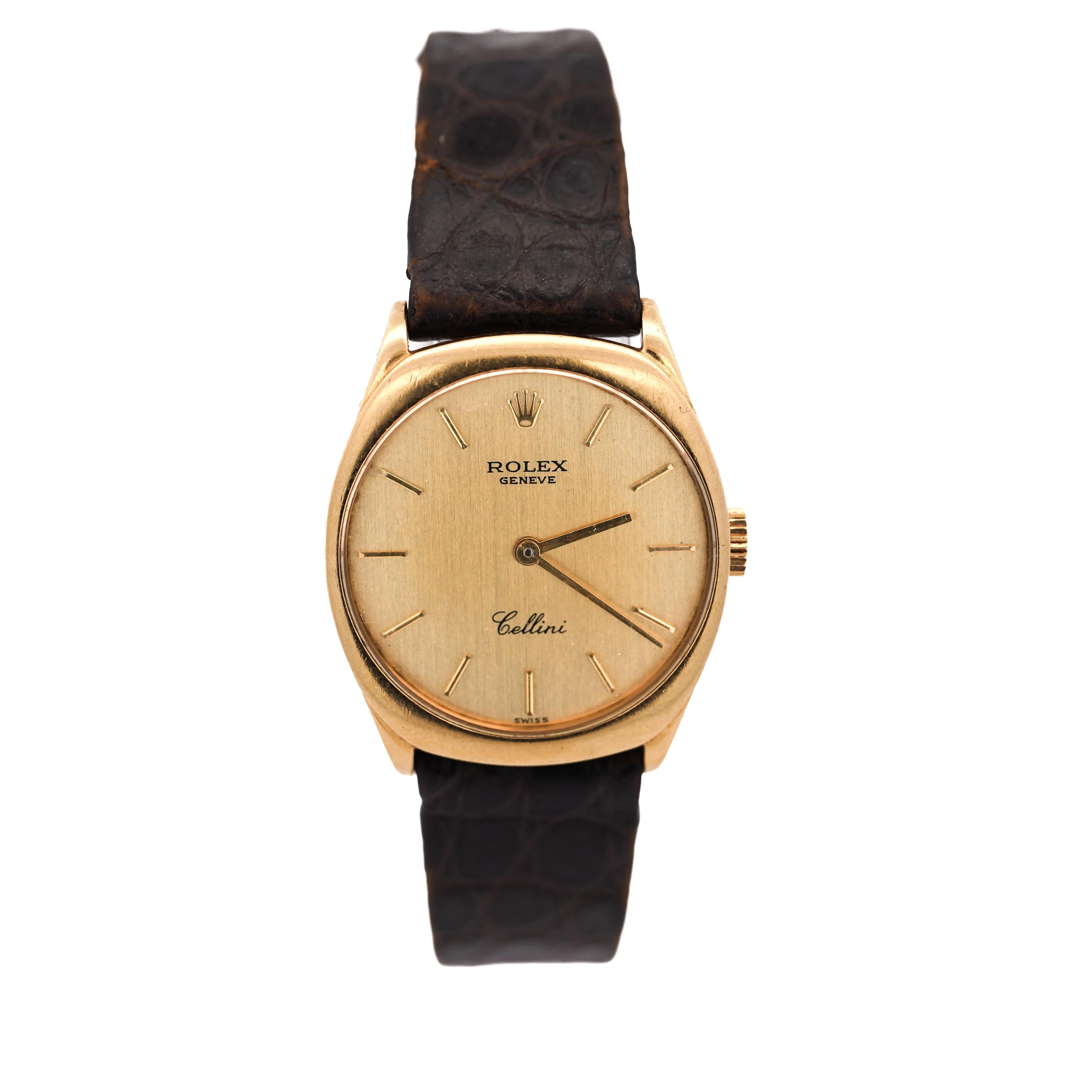 Reloj Rolex Cellini Oro 18K 4129 Manual Champán Esfera 25mm Piel en venta 9