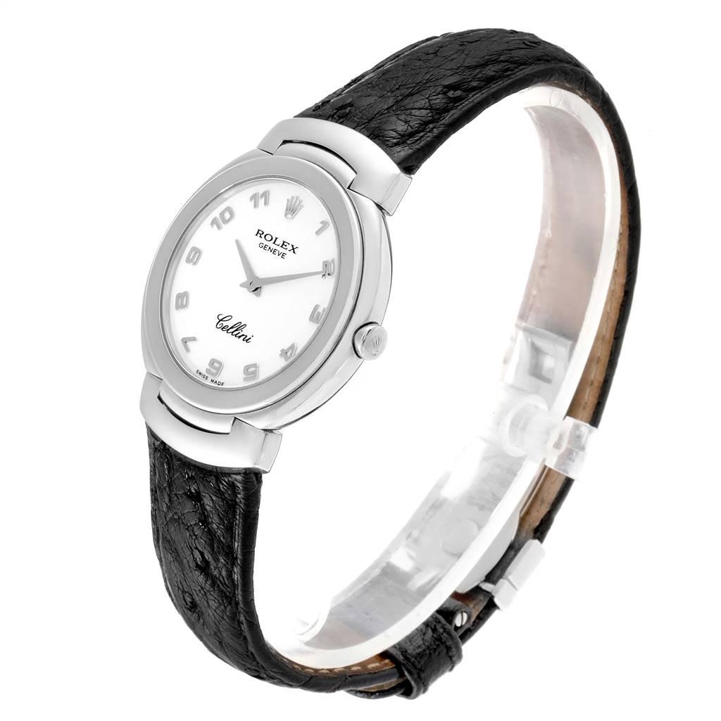 Women's Rolex Cellini 18 Karat White Gold Black Strap Ladies Watch 6622 For Sale