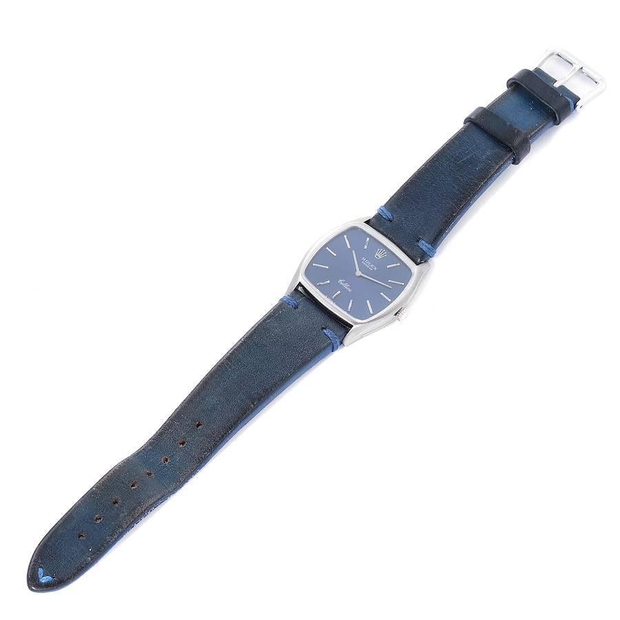 Rolex Cellini 18k White Gold Blue Strap Mens Vintage Watch 3805 5