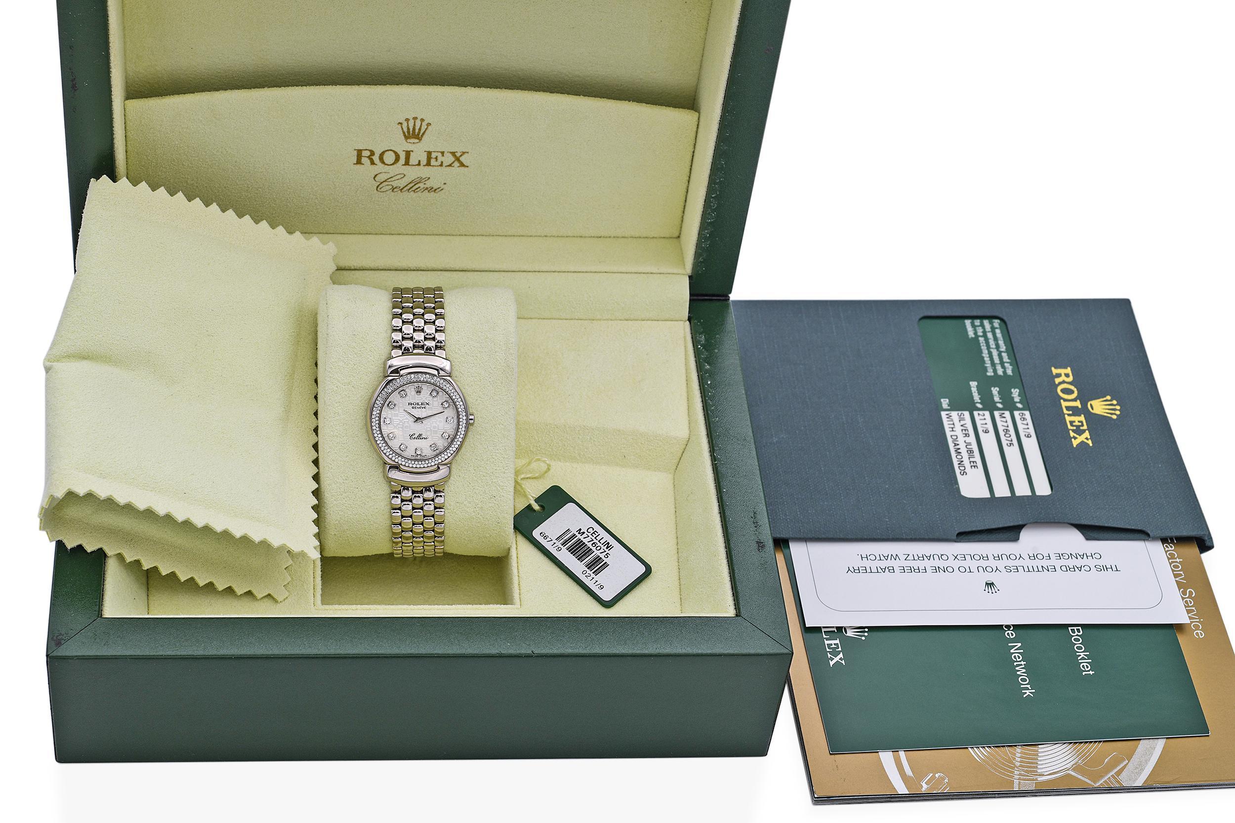 Als strahlende Mischung aus raffiniertem Luxus und zeitlosem Design zeigt die Rolex Cellini Ref. 6671 zeigt das Engagement der Marke für Eleganz über die Oyster Collection'S hinaus. Das runde, aus massivem 18-karätigem Weißgold gefertigte Gehäuse