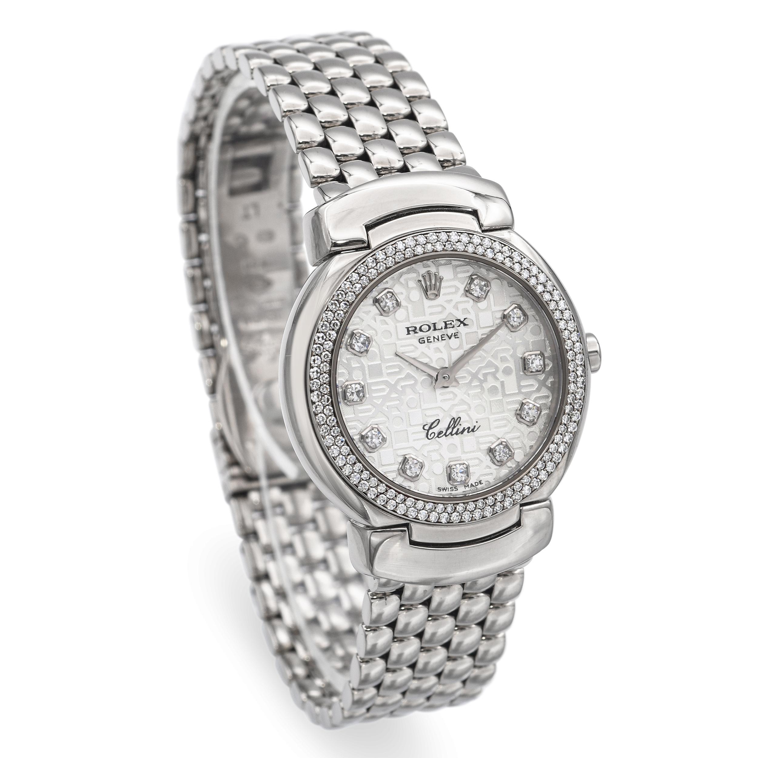 Rolex Cellini 18k Weißgold Diamant Damenuhr Ref. 6671 im Zustand „Gut“ im Angebot in New York, NY