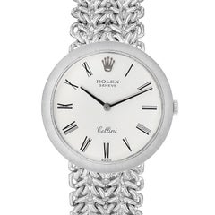 Rolex Cellini 18k White Gold Silver Dial Vintage Mens Watch 3838
