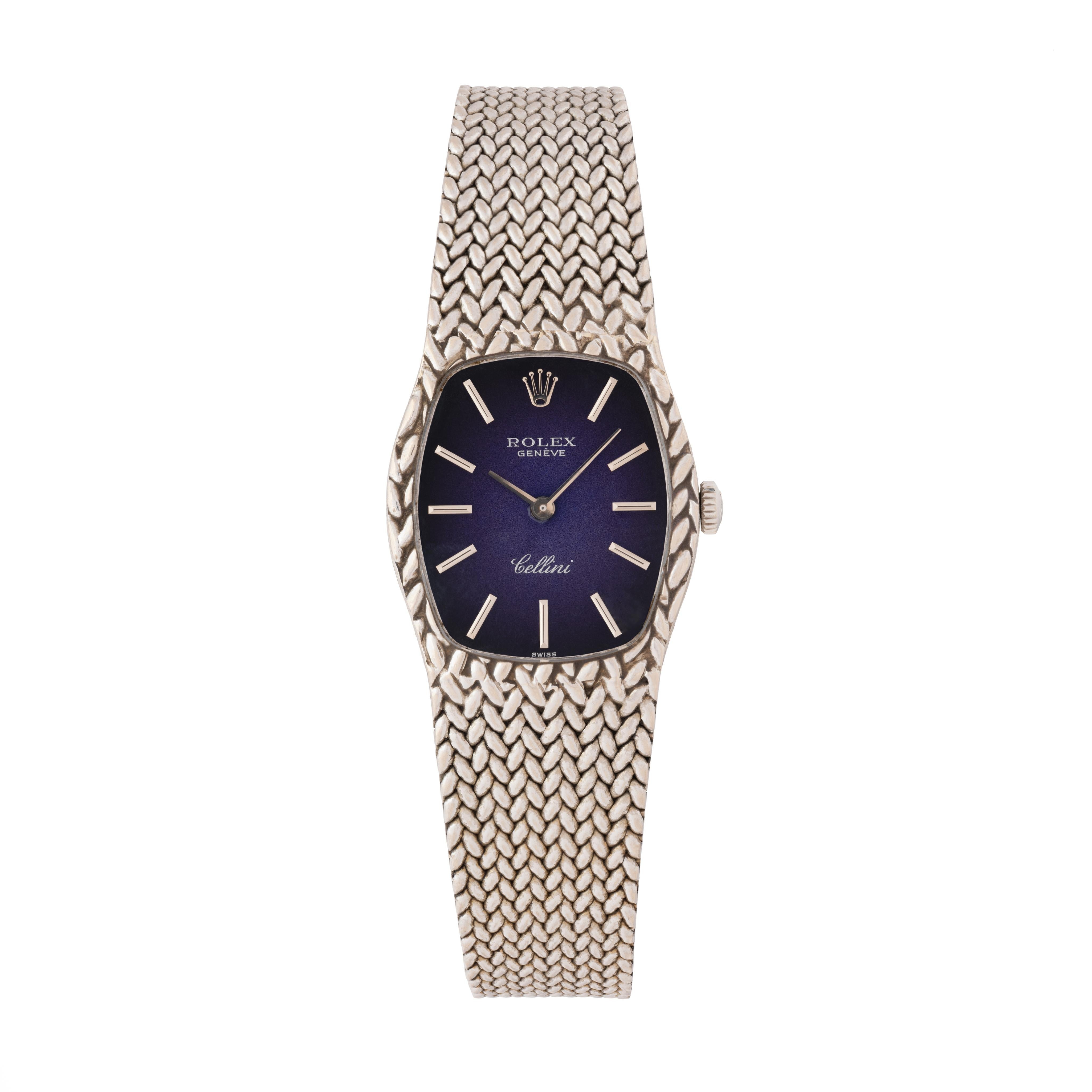 Modern Rolex Cellini 18K White Gold With Rare Blue Vignette Dial 1974