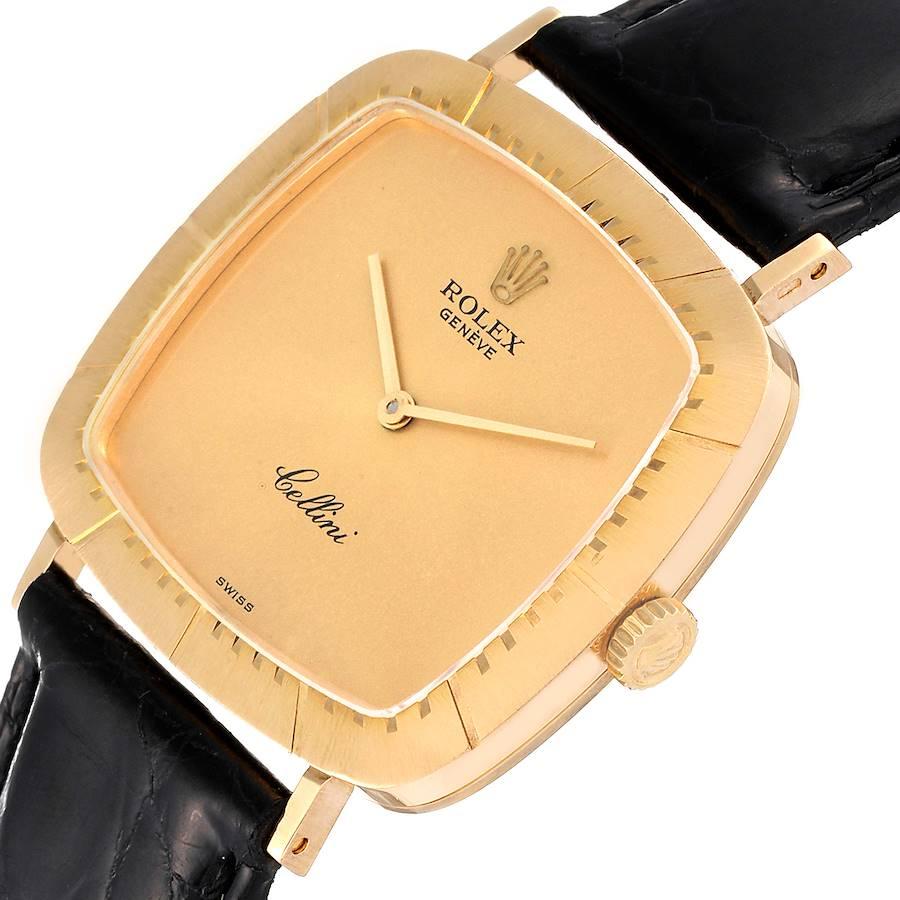 Rolex Montre Cellini vintage en or jaune 18 carats avec bracelet noir, pour hommes, 4048 1