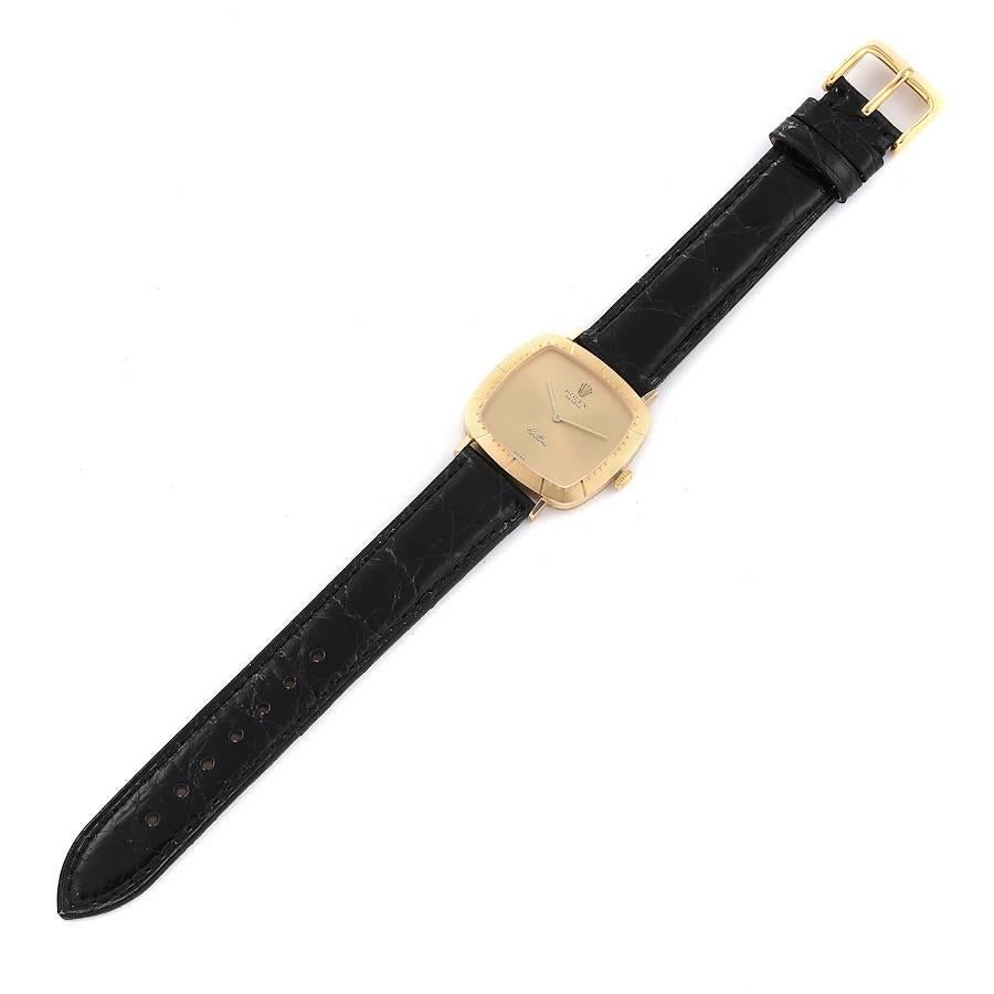 Rolex Montre Cellini vintage en or jaune 18 carats avec bracelet noir, pour hommes, 4048 5