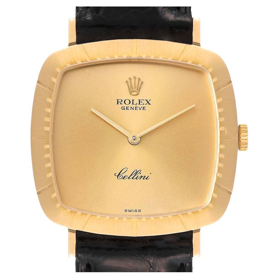 Rolex Montre Cellini vintage en or jaune 18 carats avec bracelet noir, pour hommes, 4048