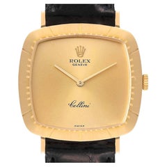 Rolex Cellini 18k Yellow Gold Black Strap Mens Vintage Watch 4048