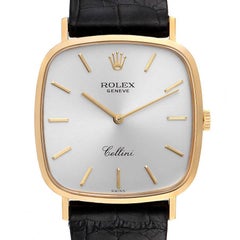 Rolex Cellini 18k Yellow Gold Black Strap Mens Vintage Watch 4114 Box Papers
