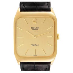 Rolex Cellini 18k Yellow Gold Black Strap Mens Vintage Watch 4135