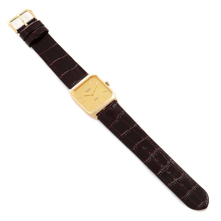 Rolex Cellini 18k Yellow Gold Brown Strap Mens Vintage Watch 4135 For Sale 4