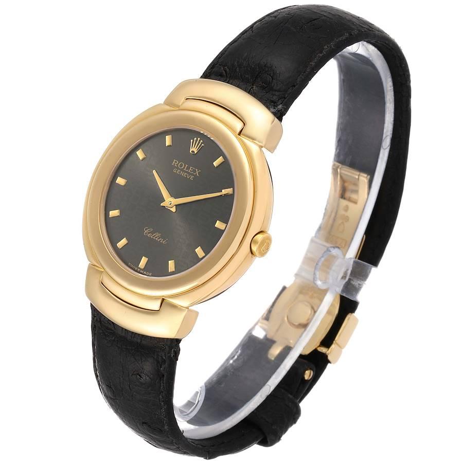 Rolex Cellini 18 Karat Yellow Gold Grey Dial Black Strap Men's Watch 6622 In Excellent Condition For Sale In Atlanta, GA