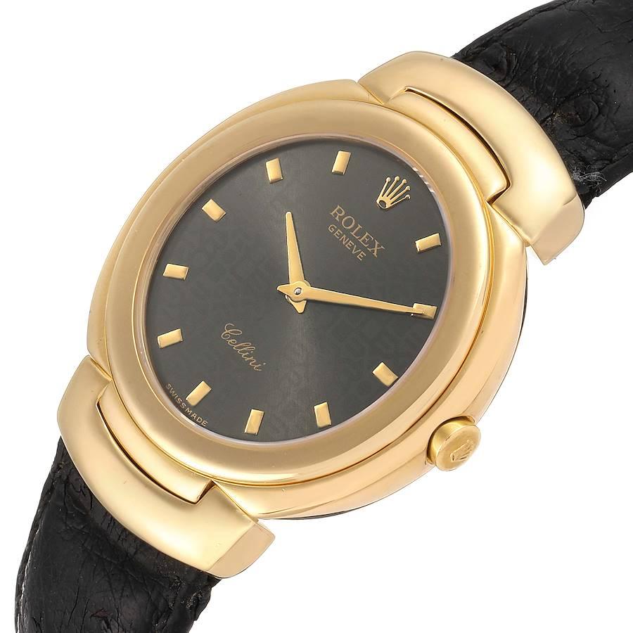Rolex Cellini 18 Karat Yellow Gold Grey Dial Black Strap Men's Watch 6622 For Sale 1
