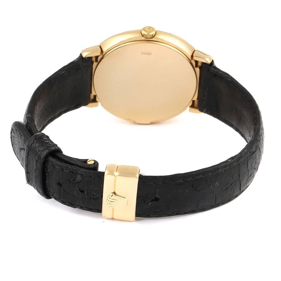Rolex Cellini 18 Karat Yellow Gold Grey Dial Black Strap Men's Watch 6622 For Sale 3