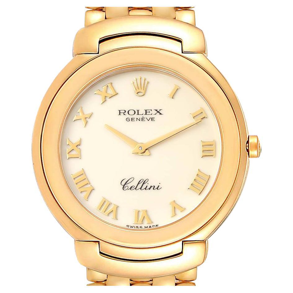 Rolex Cellini 18k Yellow Gold Ivory Roman Dial Mens Watch 6623