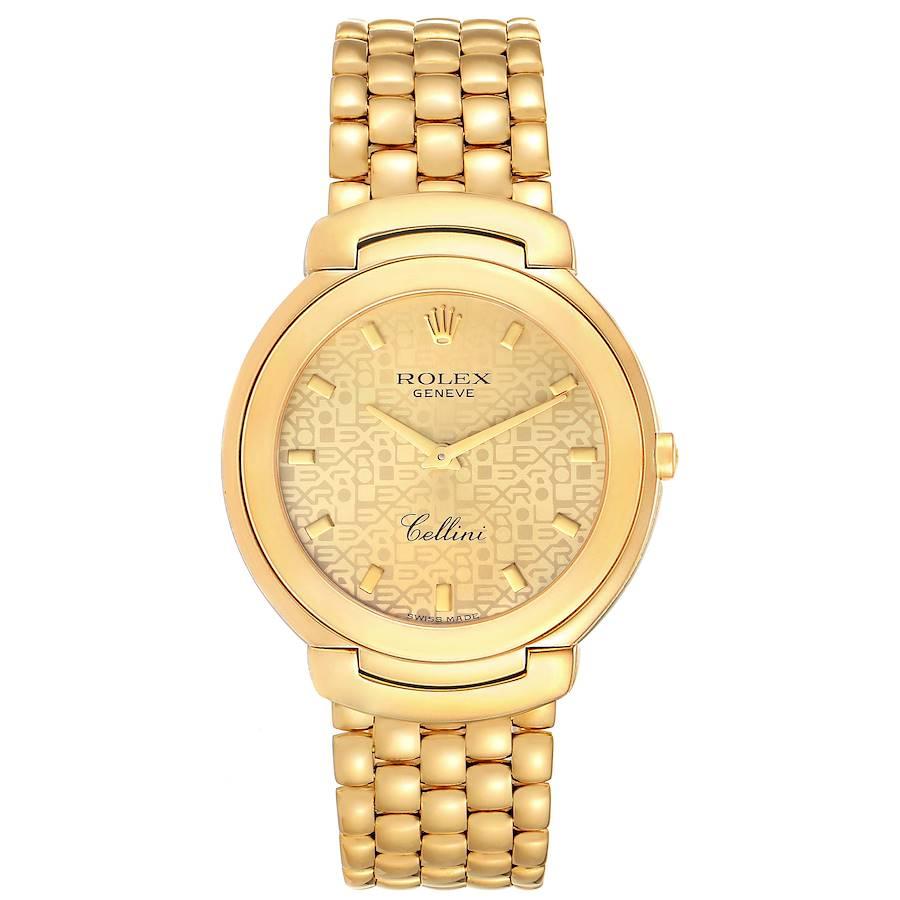 Rolex Cellini 18k Yellow Gold Jubilee Anniversary Dial Mens Watch 6623. Quartz movement. 18k yellow gold case 37.5mm. Rolex logo on a crown. Hooded lugs. . Scratch resistant sapphire crystal. Champagne anniversary jubilee dial with raised baton hour