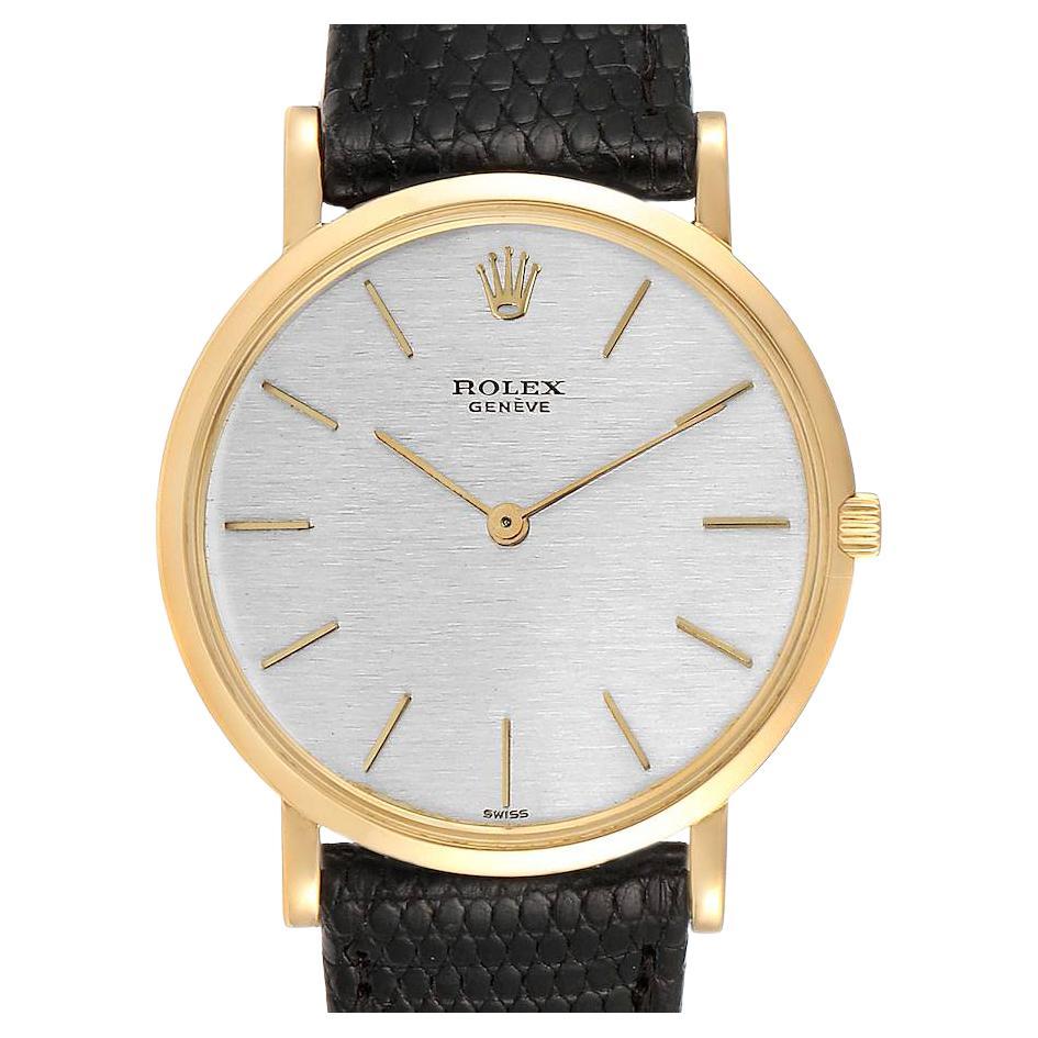 Rolex Cellini 18k Yellow Gold Silver Dial Vintage Mens Watch 9576 For Sale