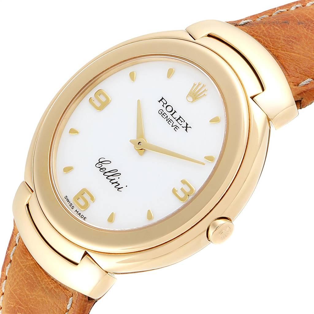 Rolex Cellini 18 Karat Yellow Gold White Dial Brown Strap Men’s Watch 6623 For Sale 1
