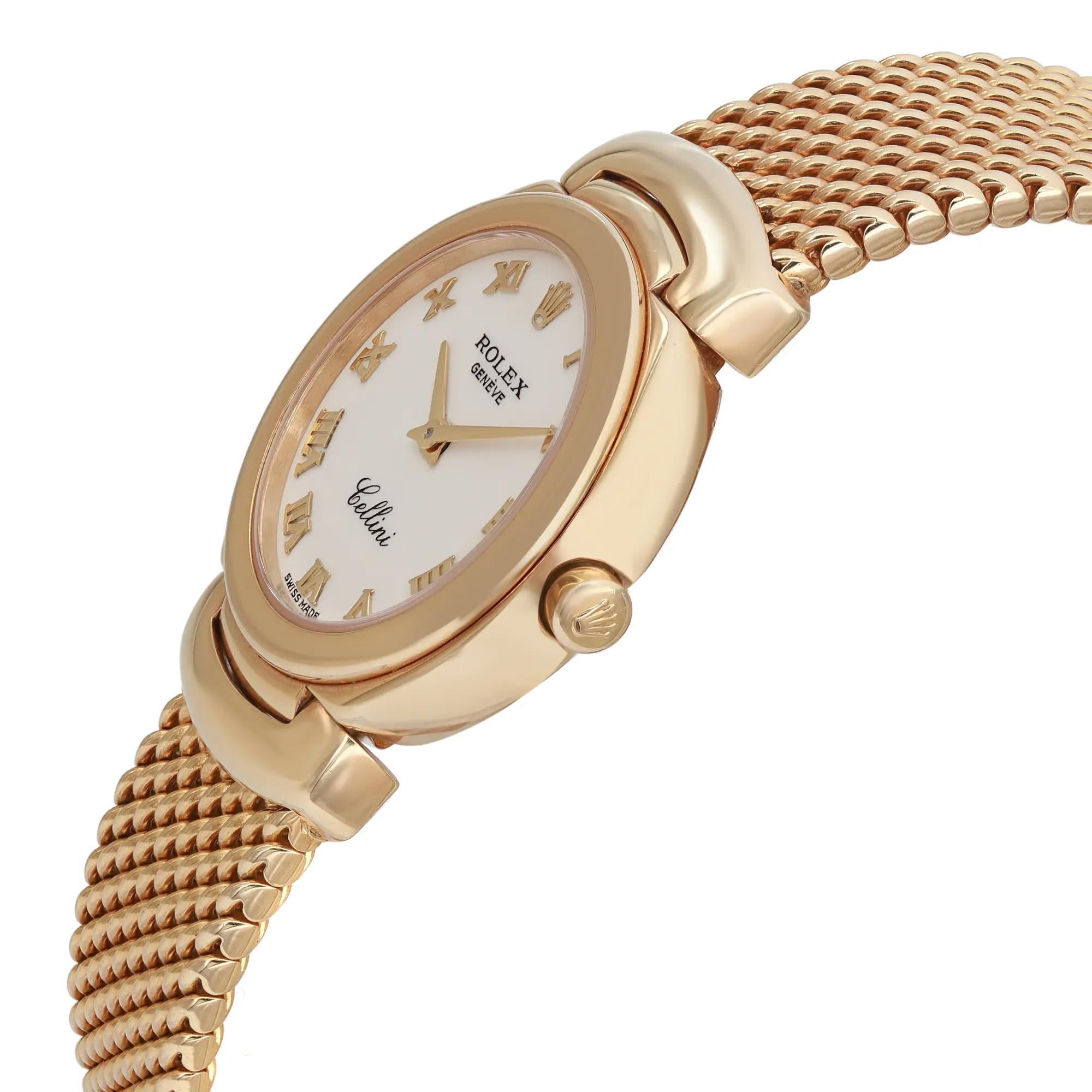 Rolex Cellini 18K Yellow Gold White Roman Dial Quartz Watch 6621 Box/Paper In Excellent Condition In New York, NY