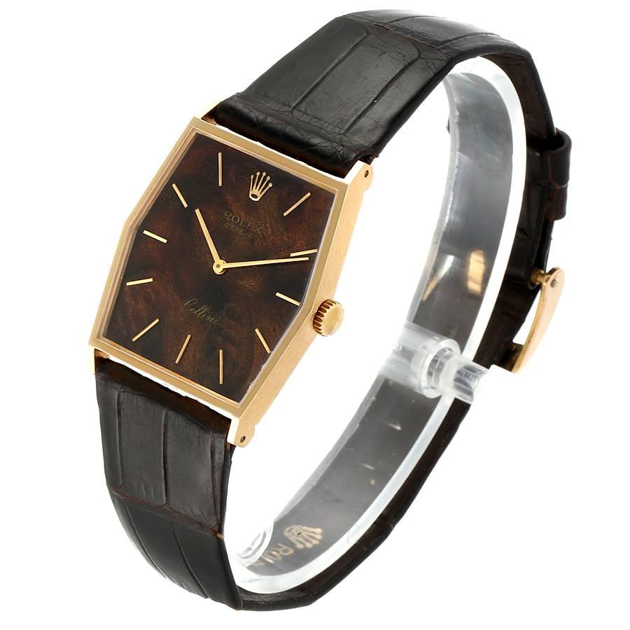 Rolex Cellini 18 Karat Gelbgold Holz Zifferblatt Vintage Herrenuhr 4122 im Angebot 1