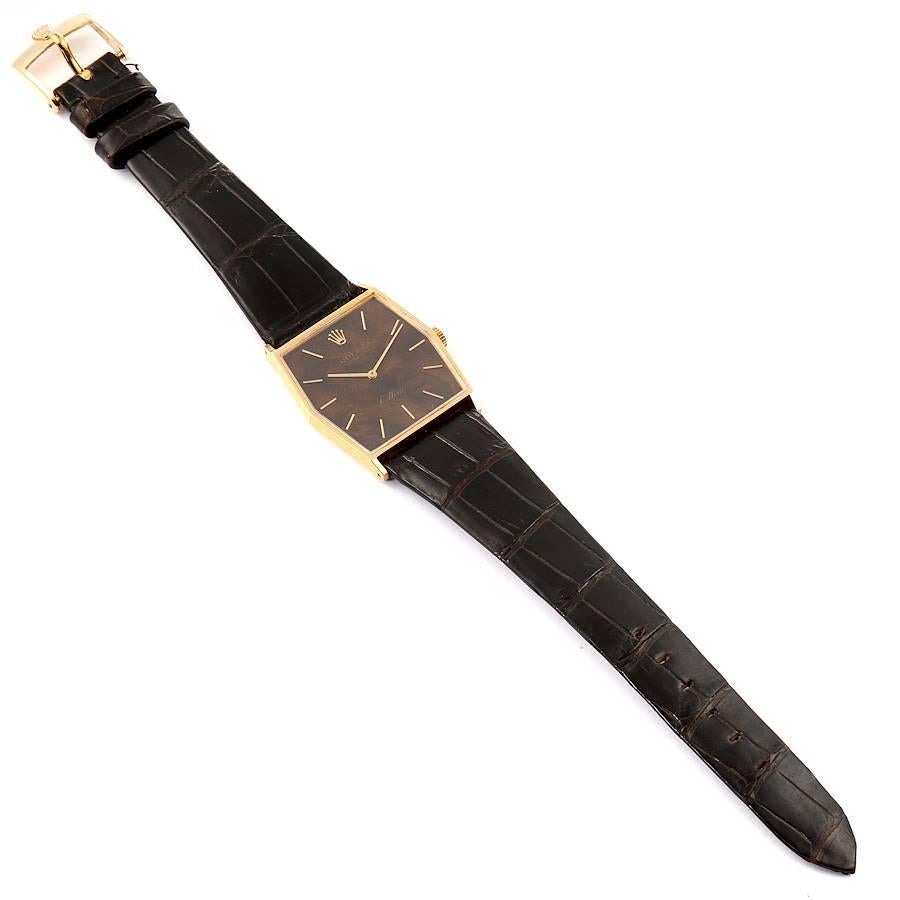 Rolex Cellini 18 Karat Gelbgold Holz Zifferblatt Vintage Herrenuhr 4122 im Angebot 6