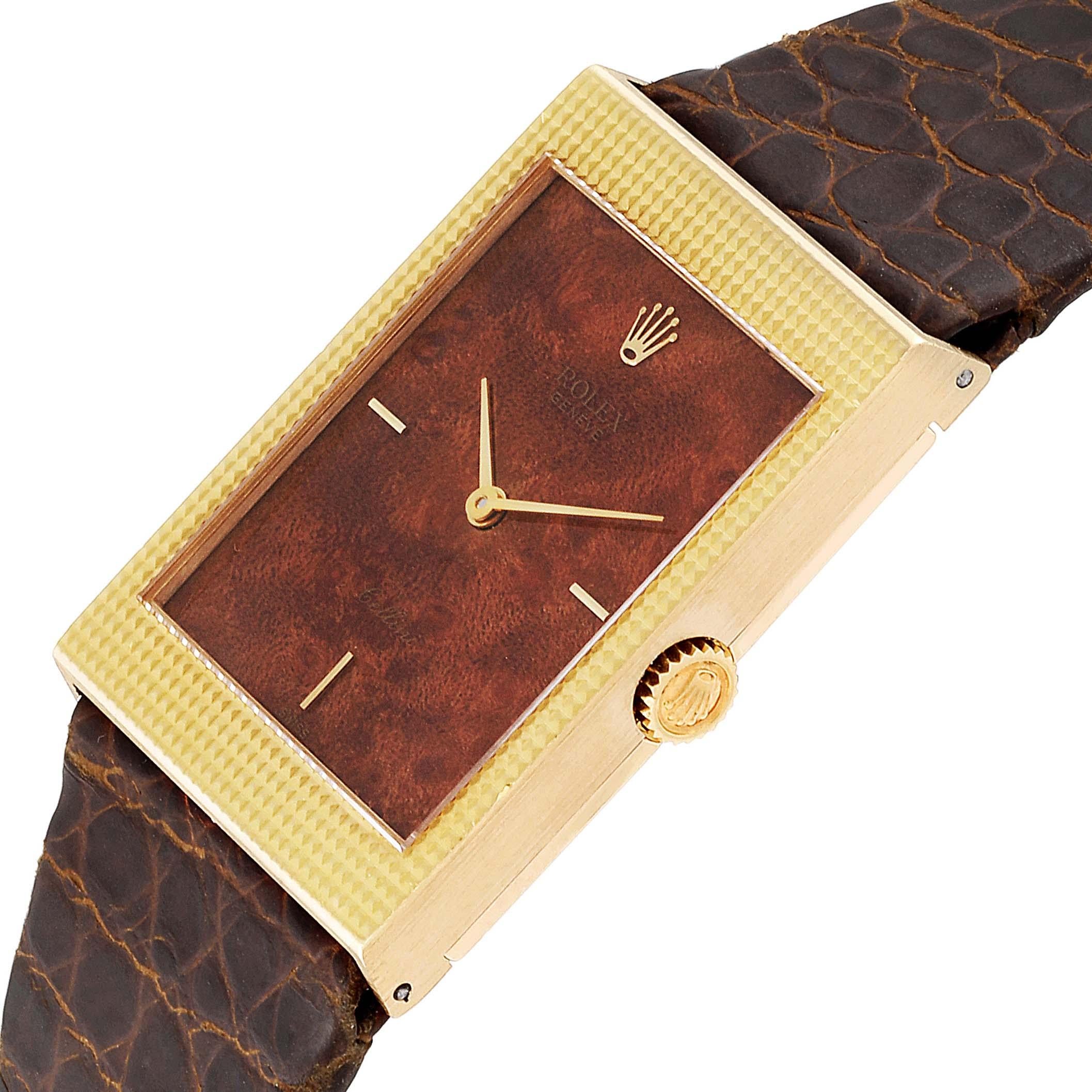 Rolex Cellini 18 Karat Yellow Gold Wooden Dial Vintage Men's Watch 4127 In Good Condition For Sale In Atlanta, GA