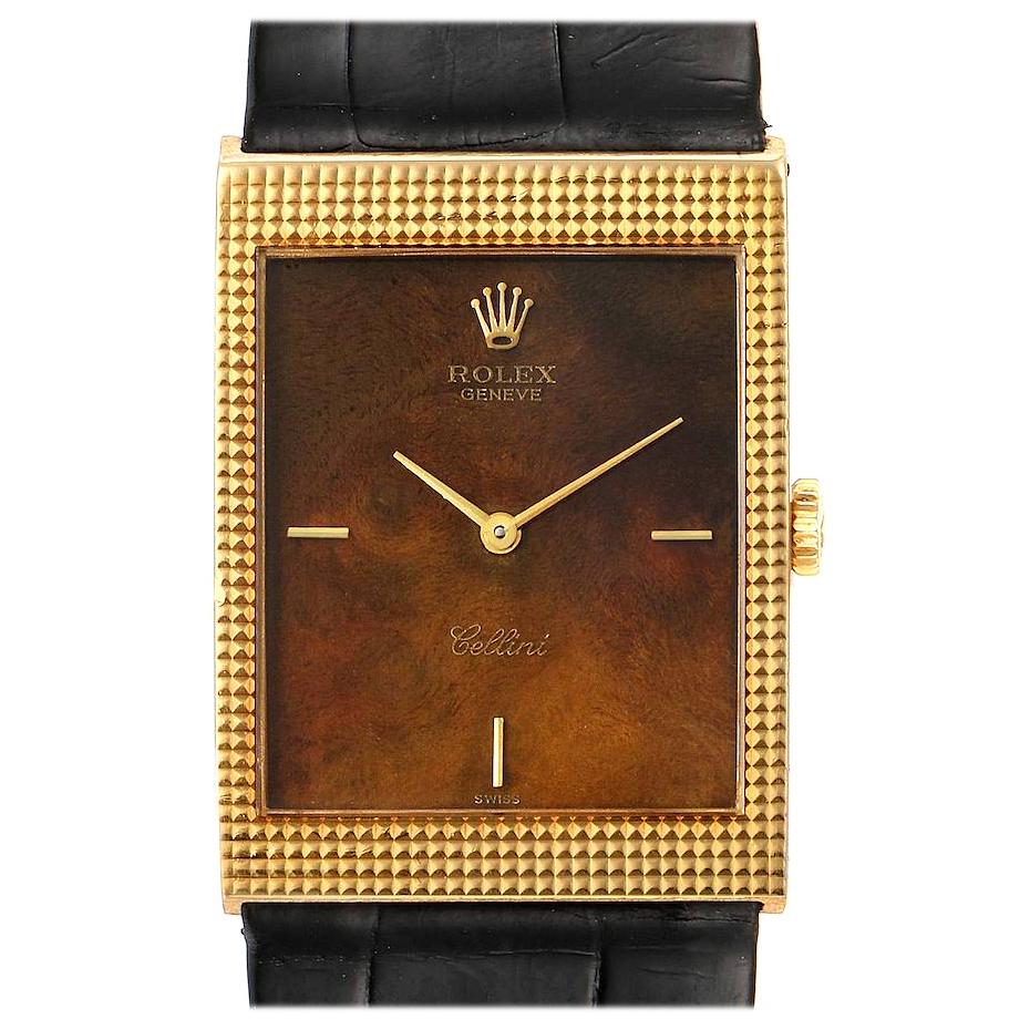 Rolex Cellini 18k Yellow Gold Wooden Dial Vintage Men's Watch 4127 For Sale