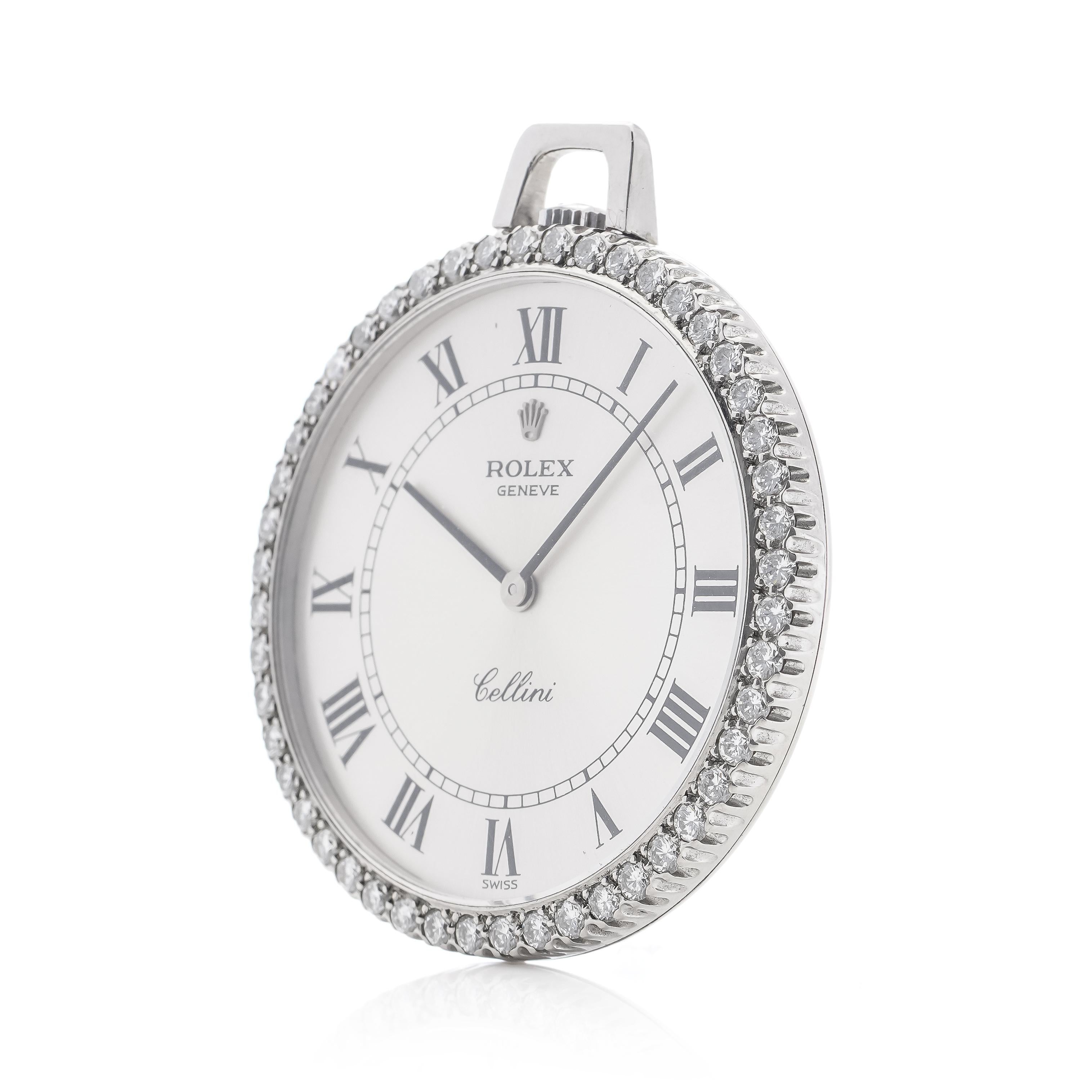 Rolex Cellini 18karat White Gold and Diamond Open-Face Keyless Wind Pocket Watch 1