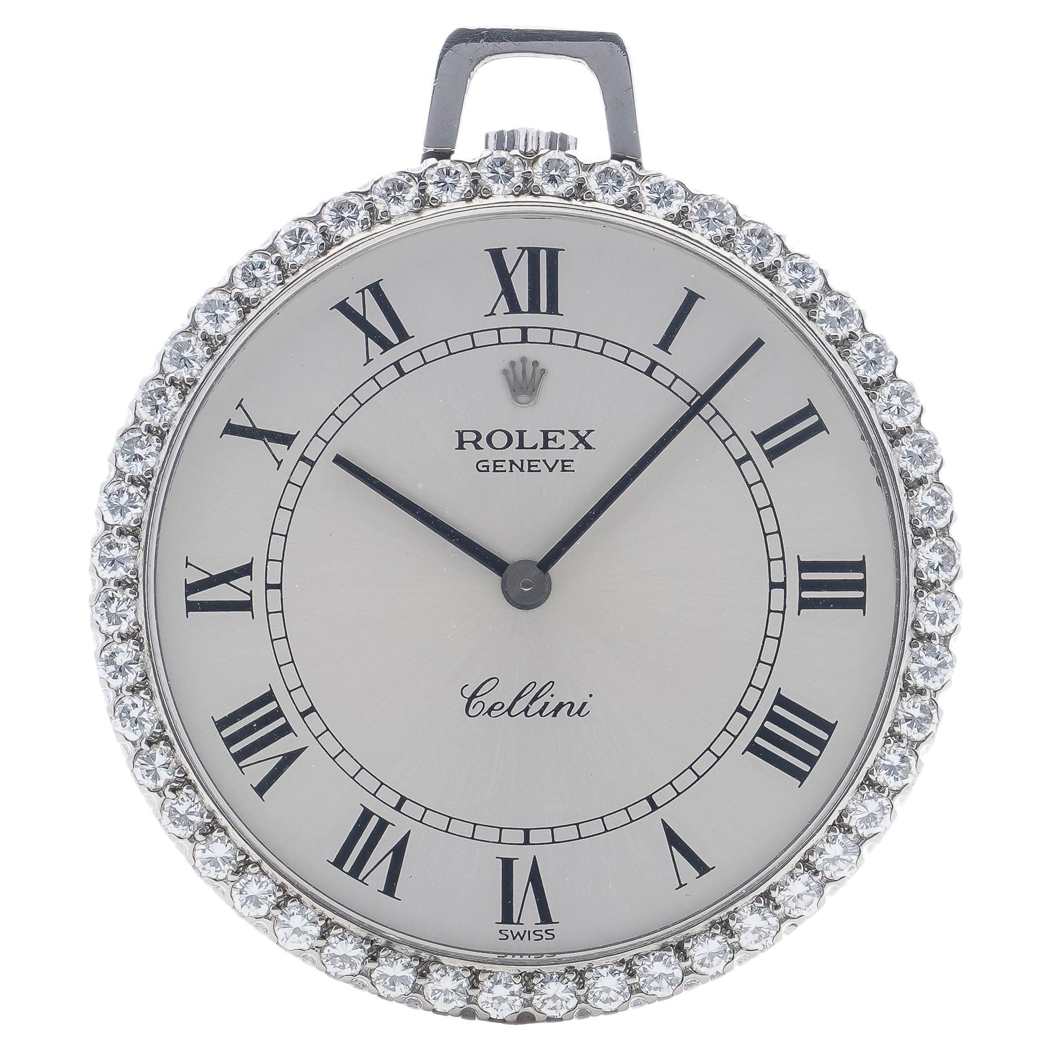 Rolex Cellini 18karat White Gold and Diamond Open-Face Keyless Wind Pocket Watch