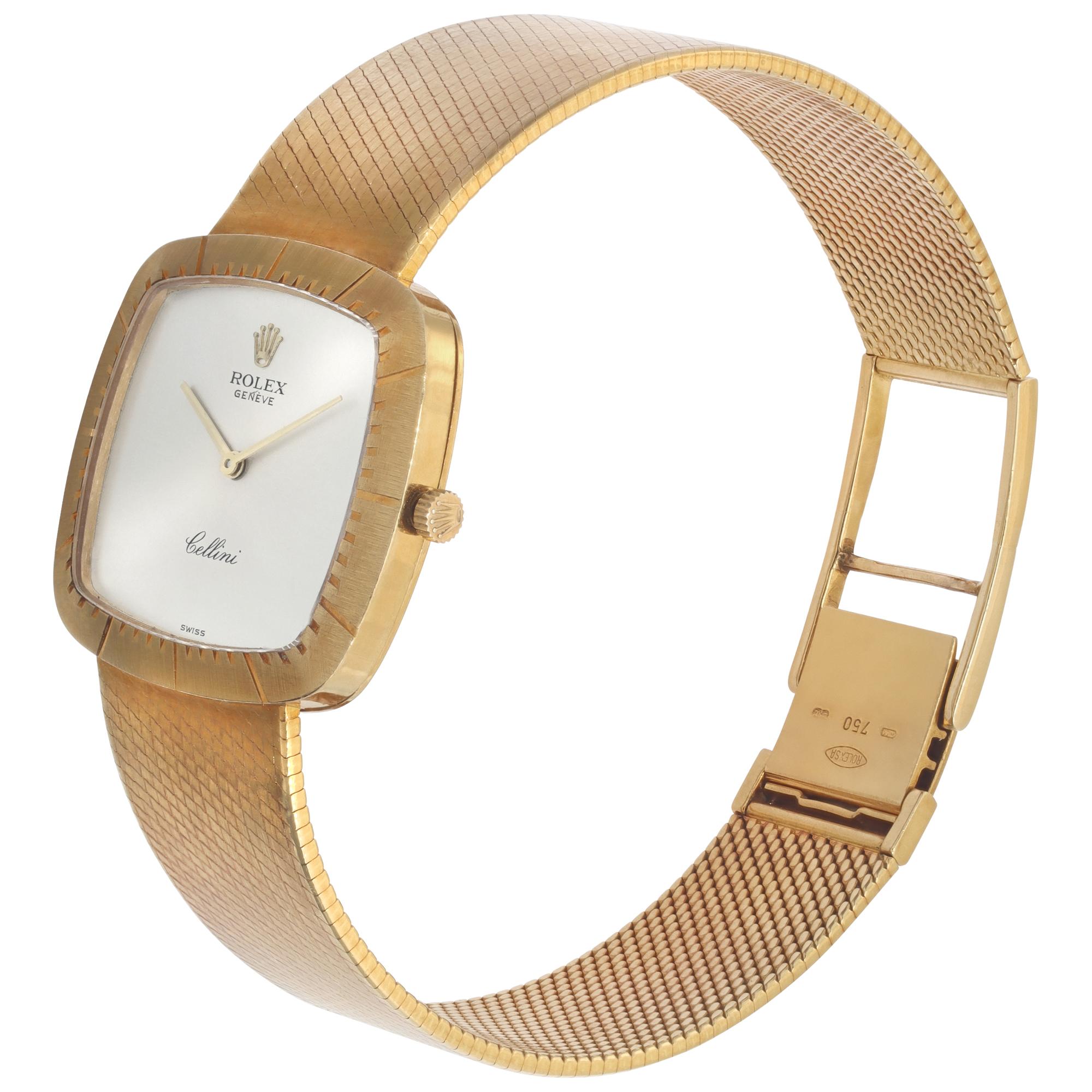 Rolex Cellini in 18k yellow gold. Manual. 30 mm case size. Will fit up to an 8 inch wrist. Ref 4320. Circa 1974. Fine Pre-owned Rolex Watch.

 Certified preowned Dress Rolex Cellini 4320 watch is made out of yellow gold on a 18k Yellow Gold bracelet