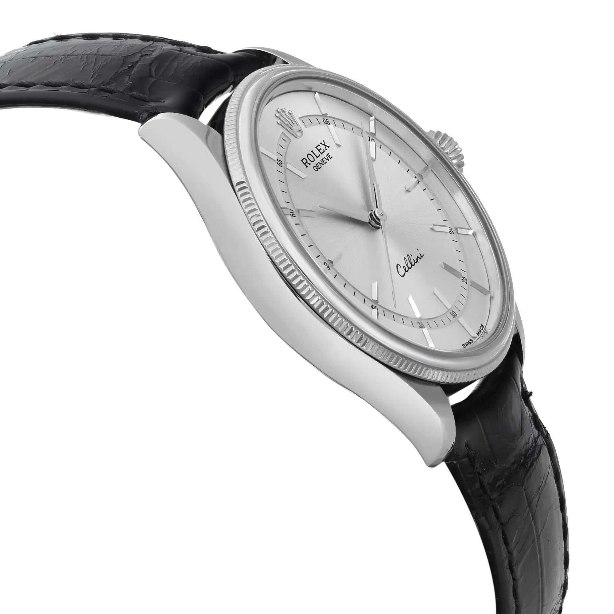Men's Rolex Cellini 39mm 18k White Gold Silver Dial Automatic Men Watch 50509 For Sale