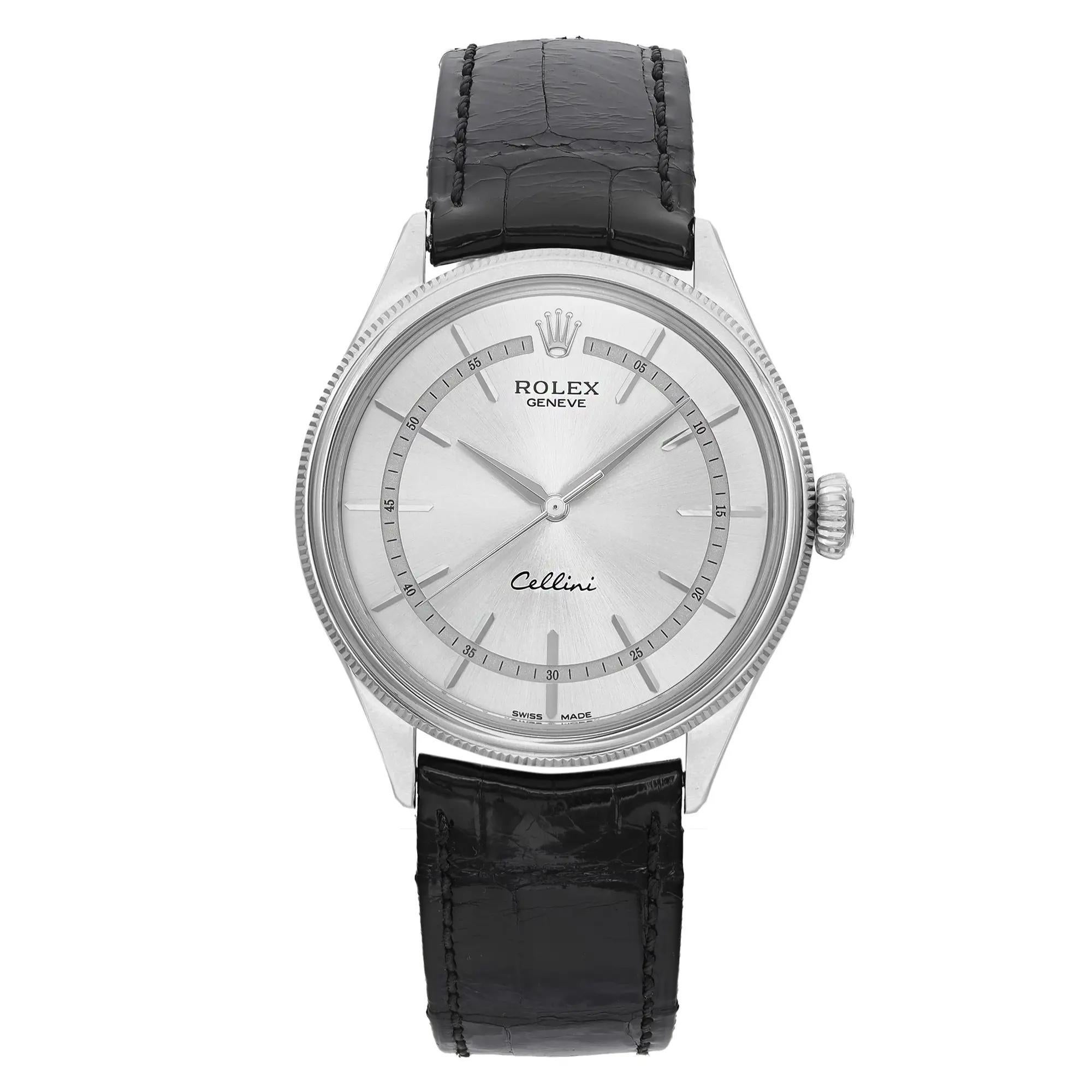 Rolex Cellini 39mm 18k White Gold Silver Dial Automatic Men Watch 50509 For Sale