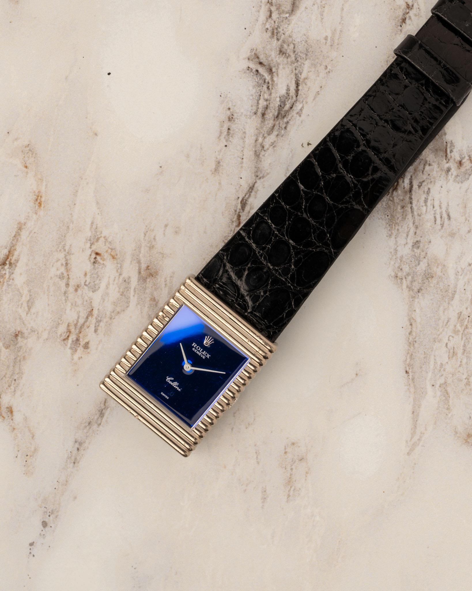 Rolex Cellini 4012 Bleu mauve cadran miroir 18k WG 3.6m Serial 1974 Excellent état - En vente à SYDNEY, AU