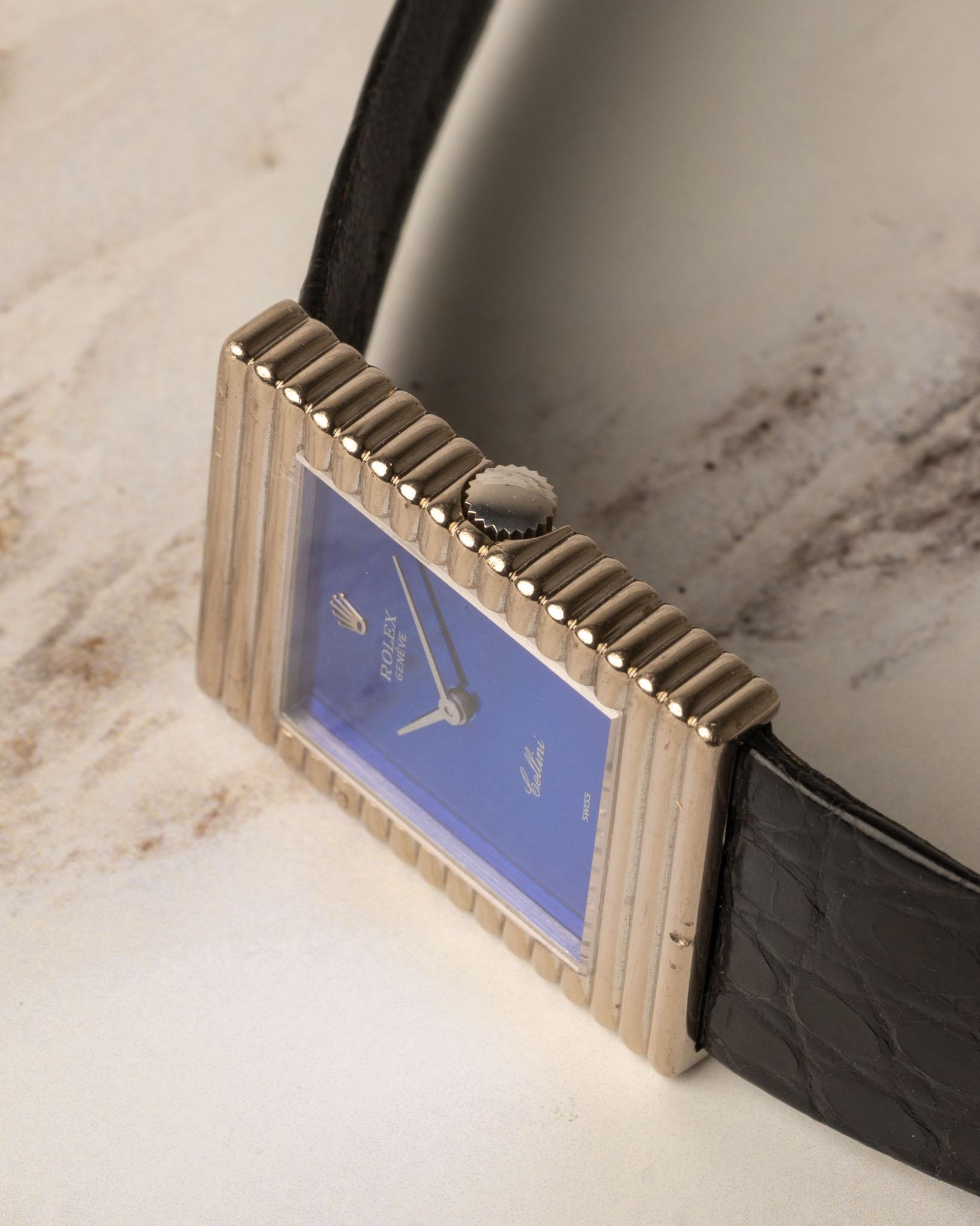 Rolex Cellini 4012 Bleu mauve cadran miroir 18k WG 3.6m Serial 1974 en vente 4