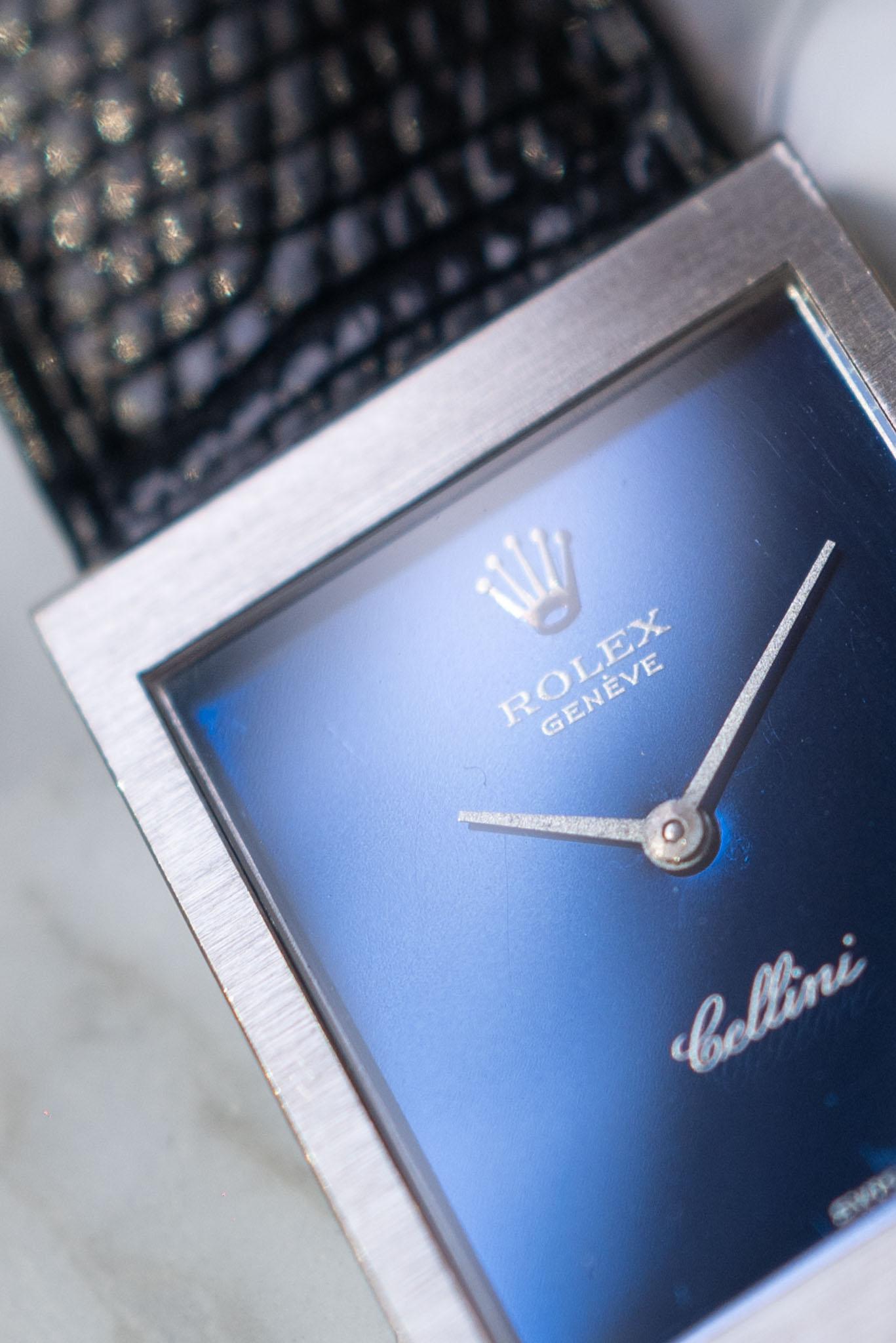 Rolex Cellini 4014 Quadrante Blu 18k WG 4.2m Seriale 1976 in vendita 9