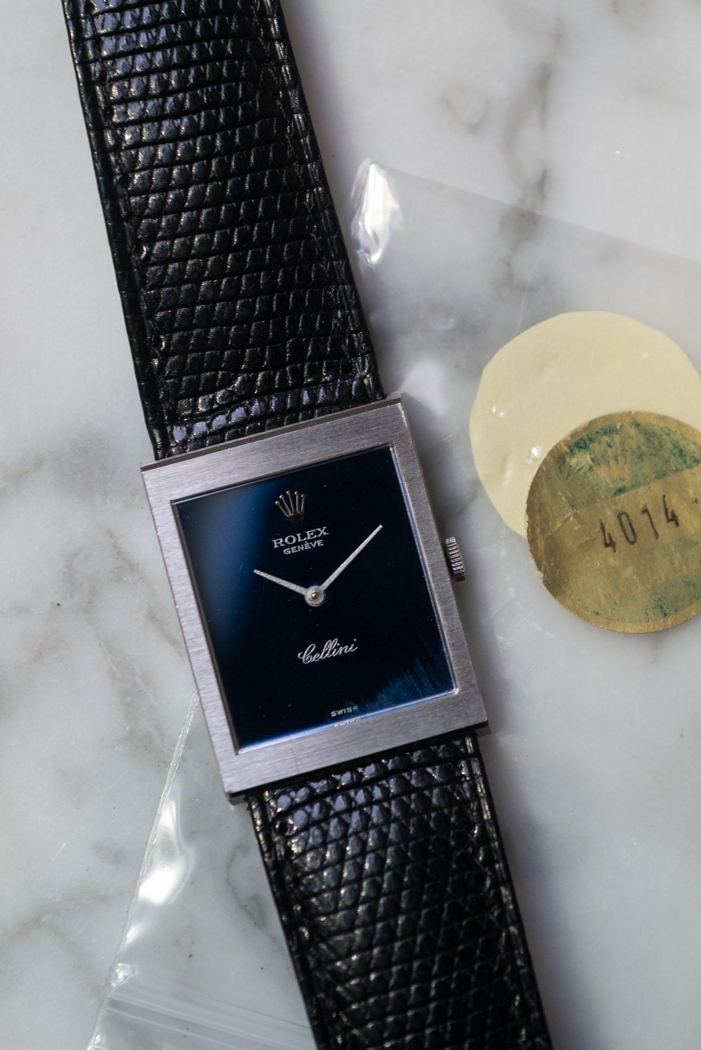 Rolex Cellini 4014 Quadrante Blu 18k WG 4.2m Seriale 1976 in vendita 10