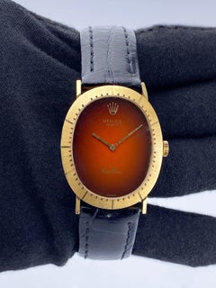 Rolex Cellini 4056 Red Vignette Dial 18K Yellow Gold Mens Watch