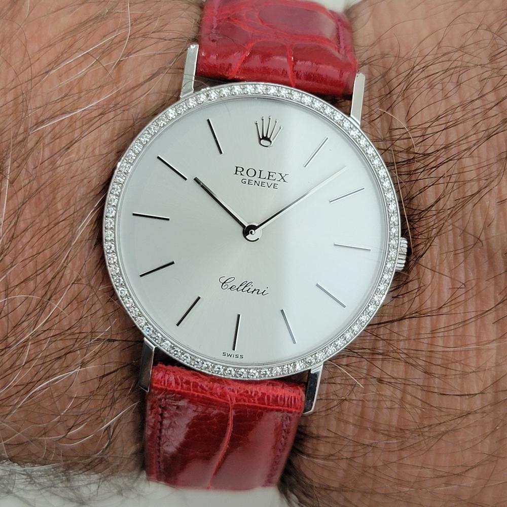 Rolex Cellini 4112 18k White Gold 33mm Mens 1990s Diamond Hand Wind Watch RA666 For Sale 10