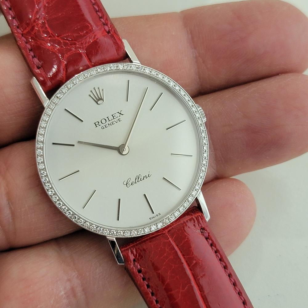 Rolex Cellini 4112 18k White Gold 33mm Mens 1990s Diamond Hand Wind Watch RA666 For Sale 11