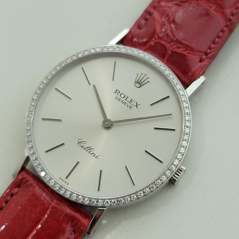 Men's Rolex Cellini 4112 18k White Gold 33mm Mens 1990s Diamond Hand Wind Watch RA666 For Sale