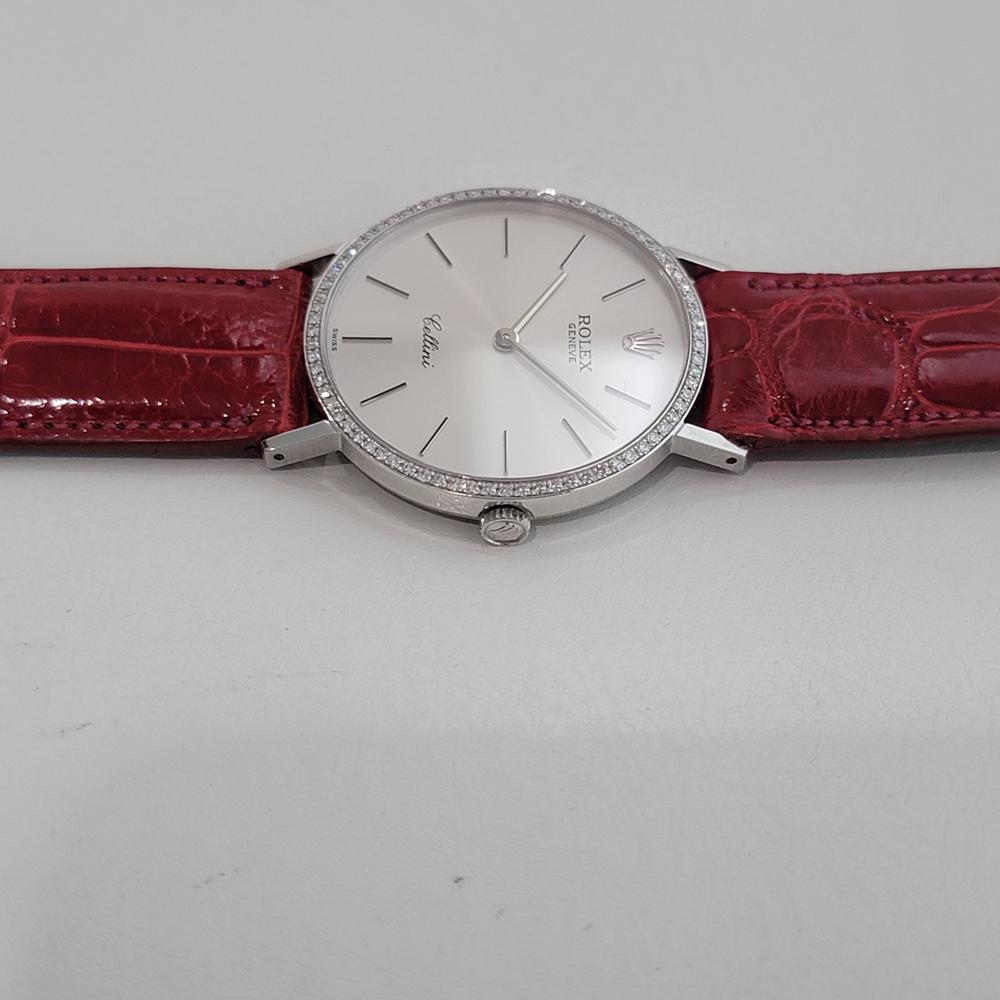 Rolex Cellini 4112 18k White Gold 33mm Mens 1990s Diamond Hand Wind Watch RA666 For Sale 1