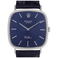 Retro Rolex Cellini 4114 18 Karat White Gold Blue Dial Manual Watch