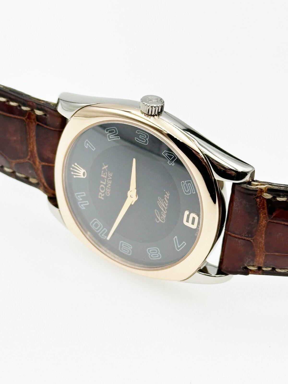Rolex Cellini 4233 Danaos 18K Rose and White Gold Leather Strap In Excellent Condition In San Diego, CA