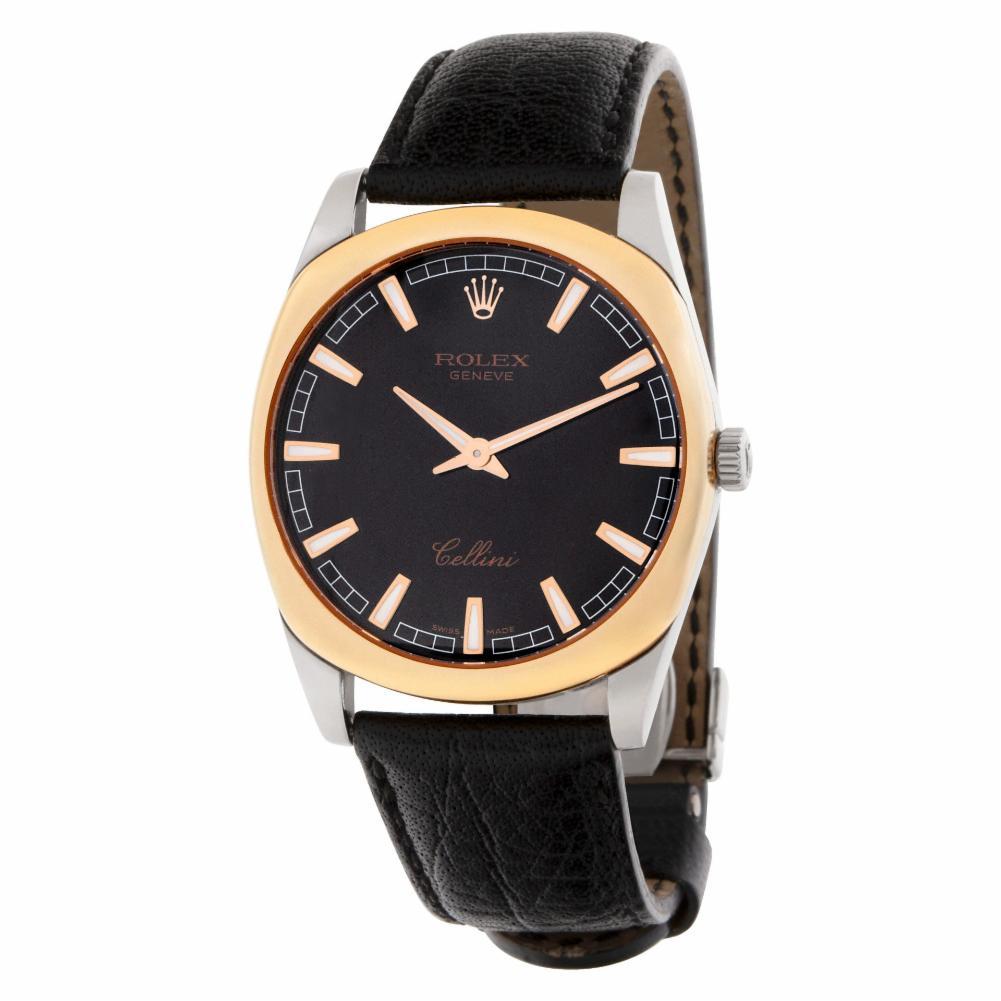 Rolex Cellini Danaos in 18k white and pink gold on a black calfskin leather strap with 18k white gold Rolex deployant buckle. Manual. 37 mm case size. Ref 4243. Circa 2005. Fine Pre-owned Rolex Watch. Certified preowned Dress Rolex Cellini 4243