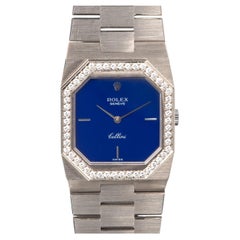 Rolex Cellini 4650 Blue Dial Factory Diamond Bezel 18k WG 1976 with 2025 Rolex S